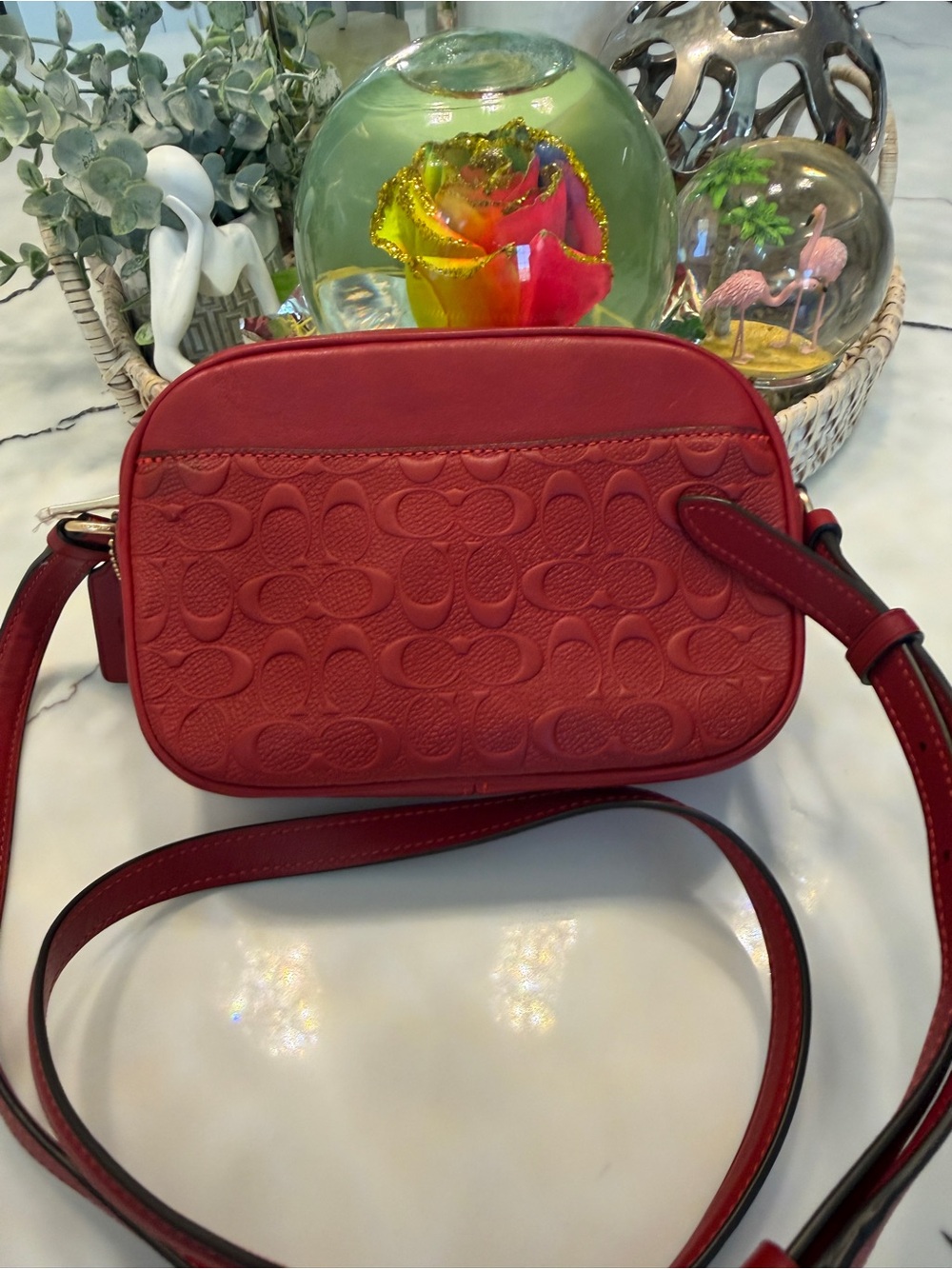 Coach Red Signature Embossed Crossbody Bag - Picture 9 of 16